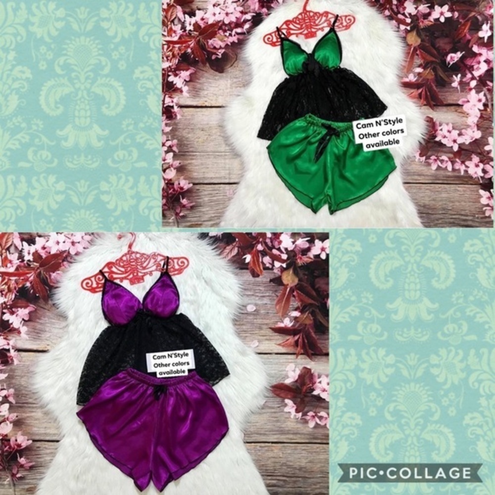New Satin Silk-Like Lace PJs Set Assorted Color​